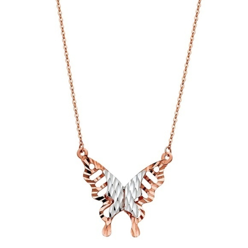 14k Rose gold hollow Butterfly Necklace 18"